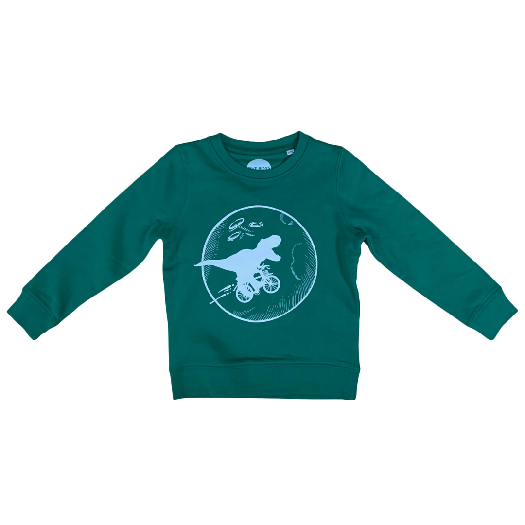 Dinosaur Bicycle Moon Sweatshirt // Forest Green
