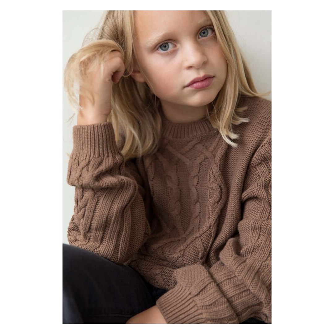 brown cable knit cotton sweater 