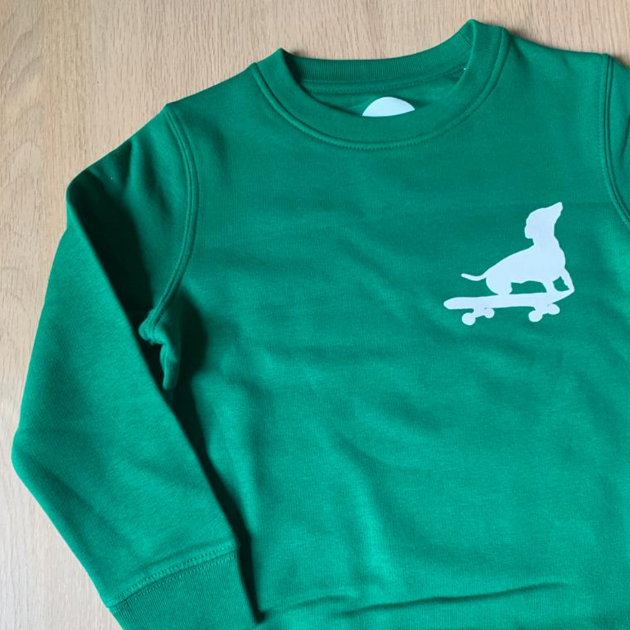 Dog on a Skateboard Green Sweatshirt