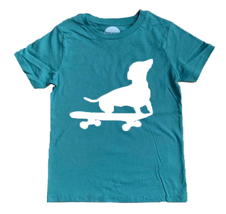 Dachshund on Skateboard T-shirt in Green